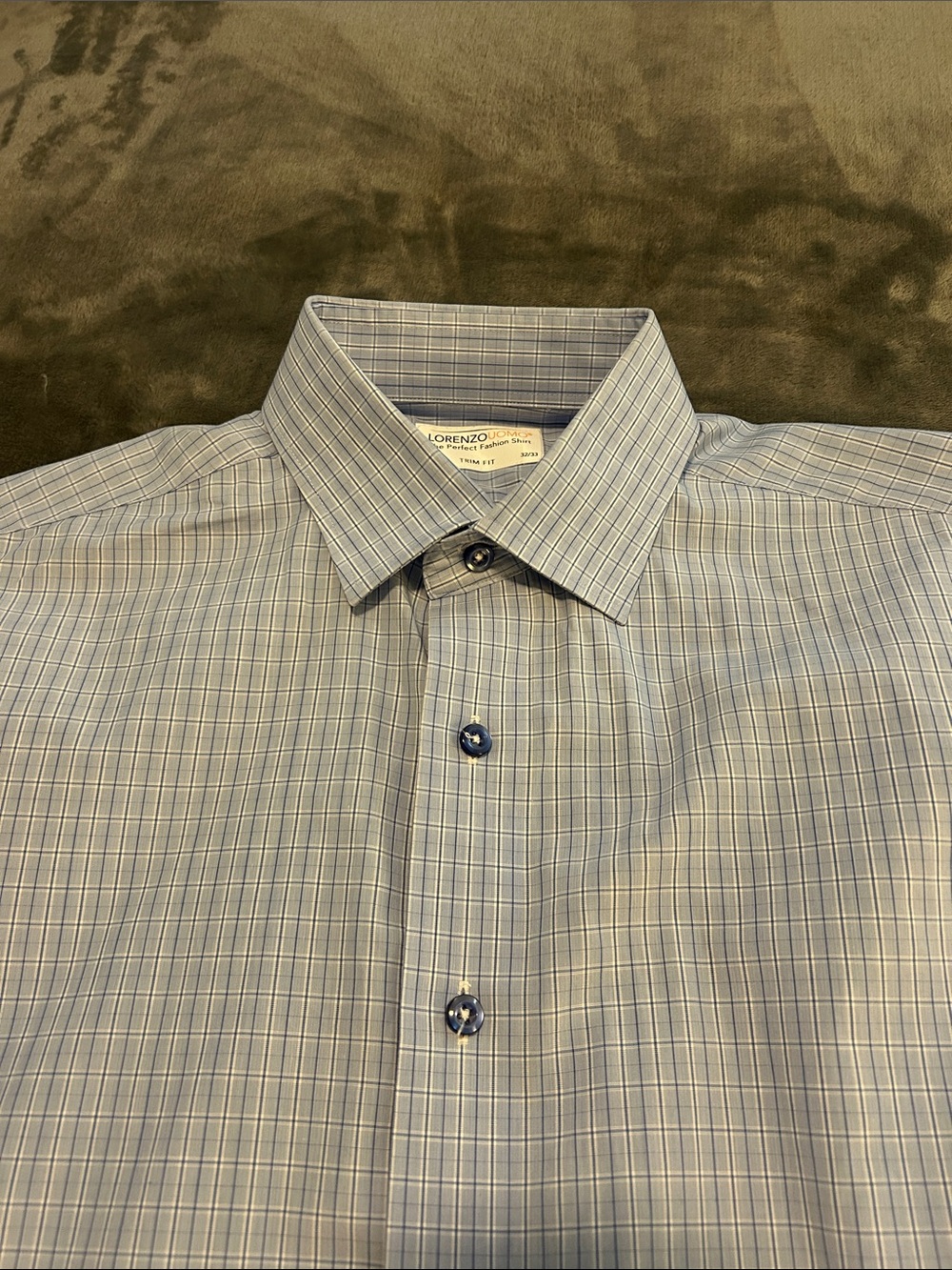Lorenzo Uomo Men's Blue Plaid Dress Shirt 15 1/2 32/33